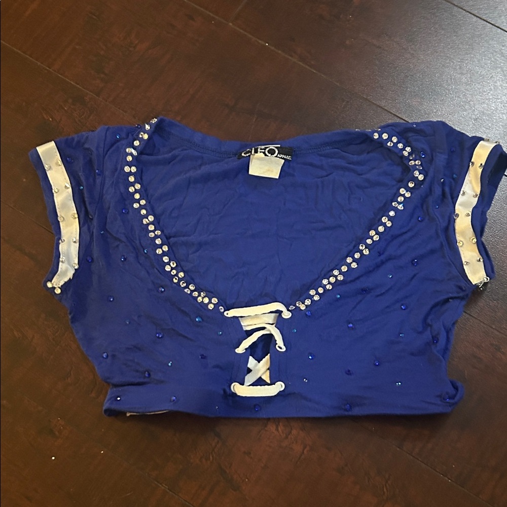 Blue Rhinestone Crop Top